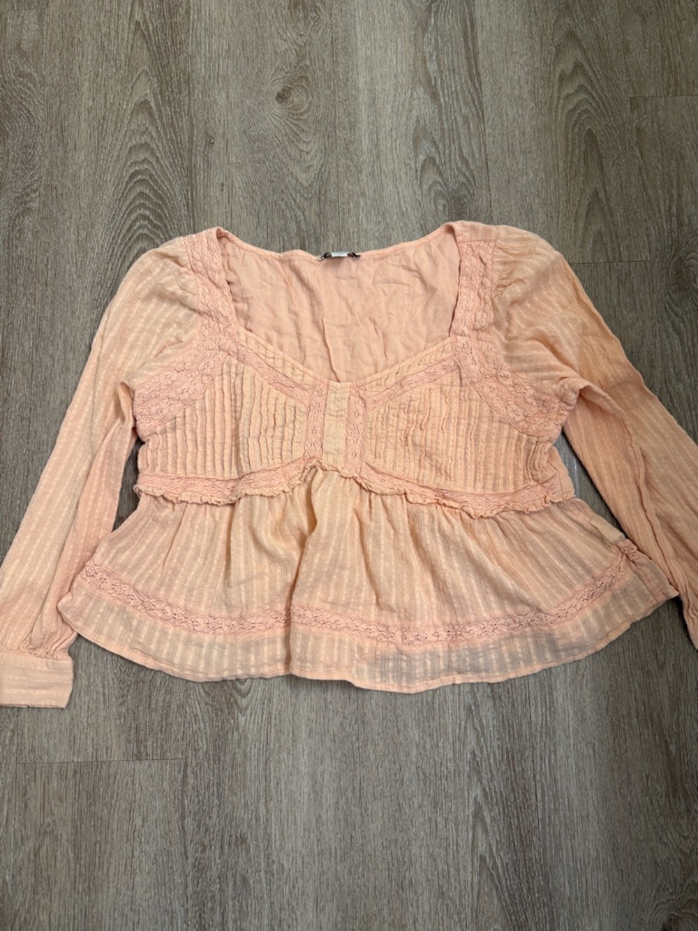 American Eagle Outfitters Peach Lace-Trim Peplum Top